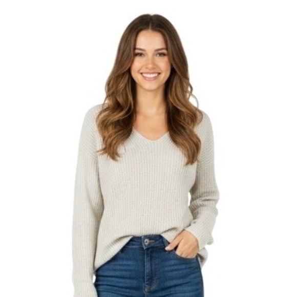 Madewell Sweaters - Madewell Sweater Womens S Beige Merino Wool V Neck Chunky Knit Pullover‎ Casual